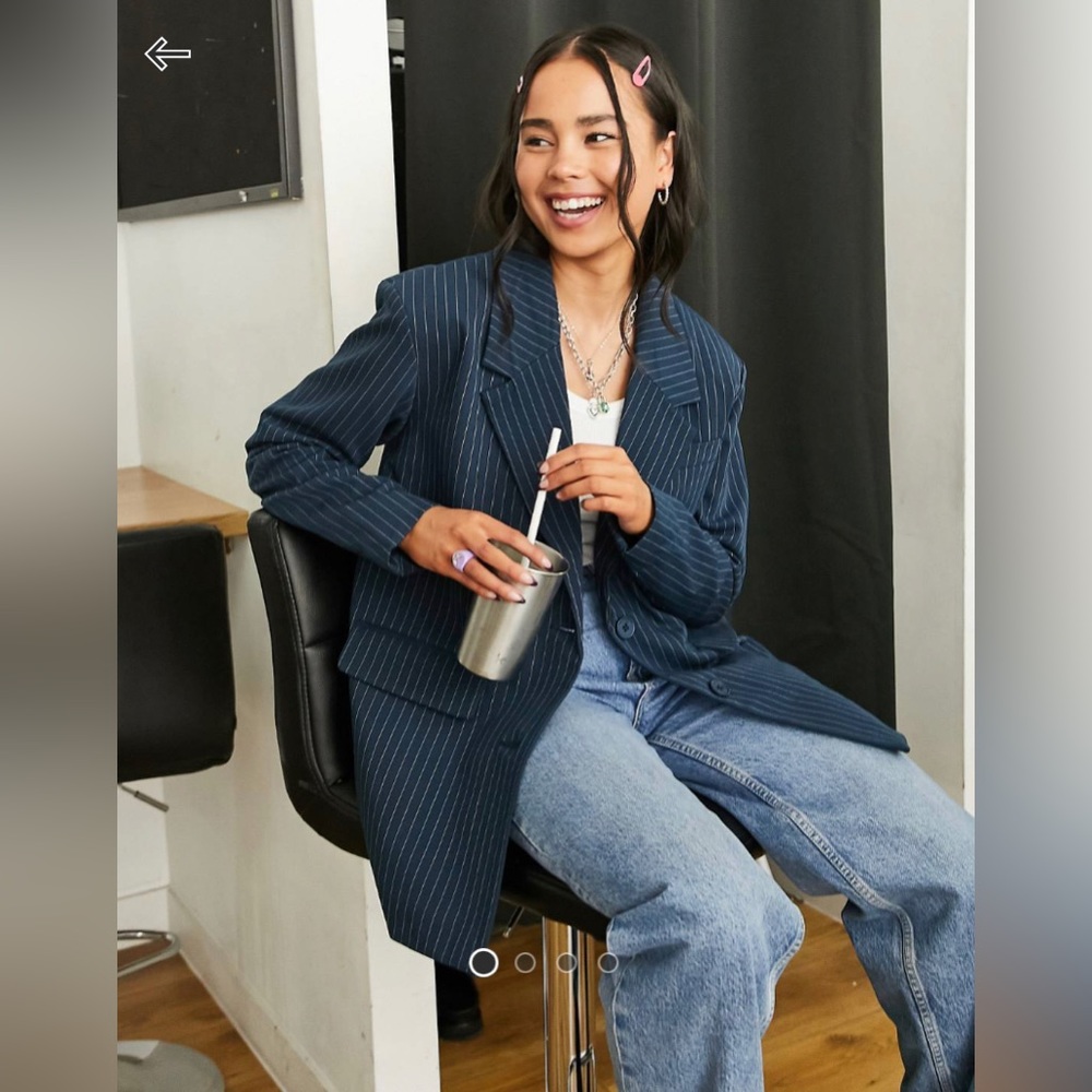 Oversized Dad Blazer in Navy Pinstripe